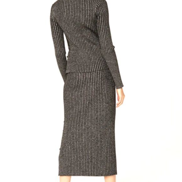 $448 TORY BURCH lurex stripe crew neck sweater L hip logo - Picture 6 of 12